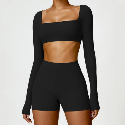 Women Yoga Suit - Quick Dry Gym Tracksuit With Long Sleeve Top & High Waist Leggings