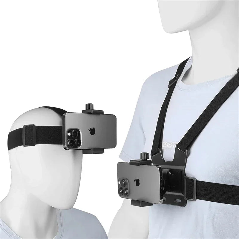 2 in 1 Mobile Phone Chest Strap Harness Stand Head Strap Holder Kit for IPhone GoPro POV Vlog Selfie Stick Tripod Bracket Mount