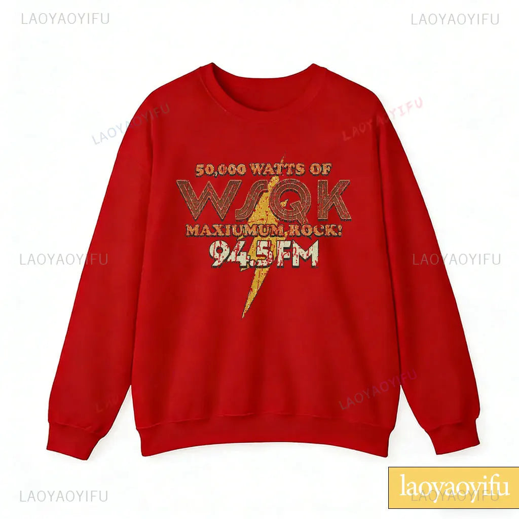WSQK The Squawk 94.5 FM Radio Sweatshirt Wsqk Unisex Sweatshirts Vintage Sci-fi Crewneck 80s Nostalgic Sweater Retro Shirt Gift