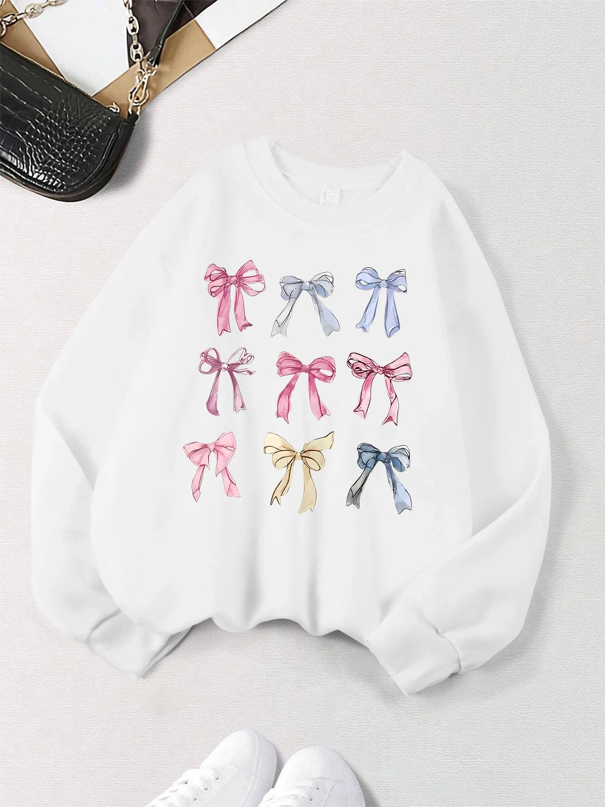 Retro Leopard Print Bow Printed Women Hoodies All-Match Fleece Casual Clothes Street Pullover Winter Autumn Woman Clothing