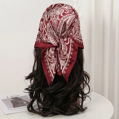 Bohemian Floral Silk Scarf - Tropical Leaf Head Wrap and Bandana