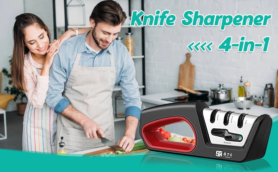 4 In 1 Knife Sharpener - Professional Kitchen Sharpener With Diamond, Tungsten & Ceramic Rods