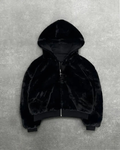 Hip-hop New Two-sided Clothing Harajuku Retro Leopard Print Fashionable Loose Zipper Hoodie Men Street Casual Sweatshirt Women