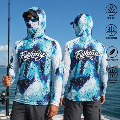 Fishing Shirt Hooded Men Fishing Clothes Long Sleeve Outdoor Summer Mask Hoody Tops Sun Protection Performance Jersey