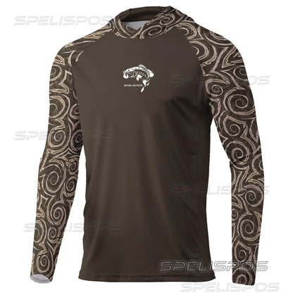 SPELISPOS New Men Fishing Hoodie Summer Breathable  Long Sleeve Fishing Jersey Sun Protection UPF 50+ T-shirt Camisa De Pesca