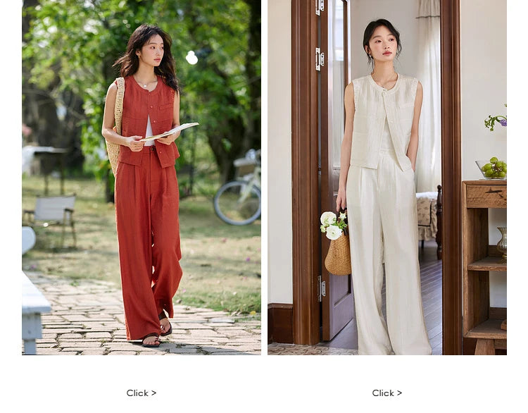 VIMLY Linen Blend Pant Set Two Piece Old Money Style Woman Summer Outfits 2026 Sleeveless Vest Wide Legs Pants Lady Suit A0820