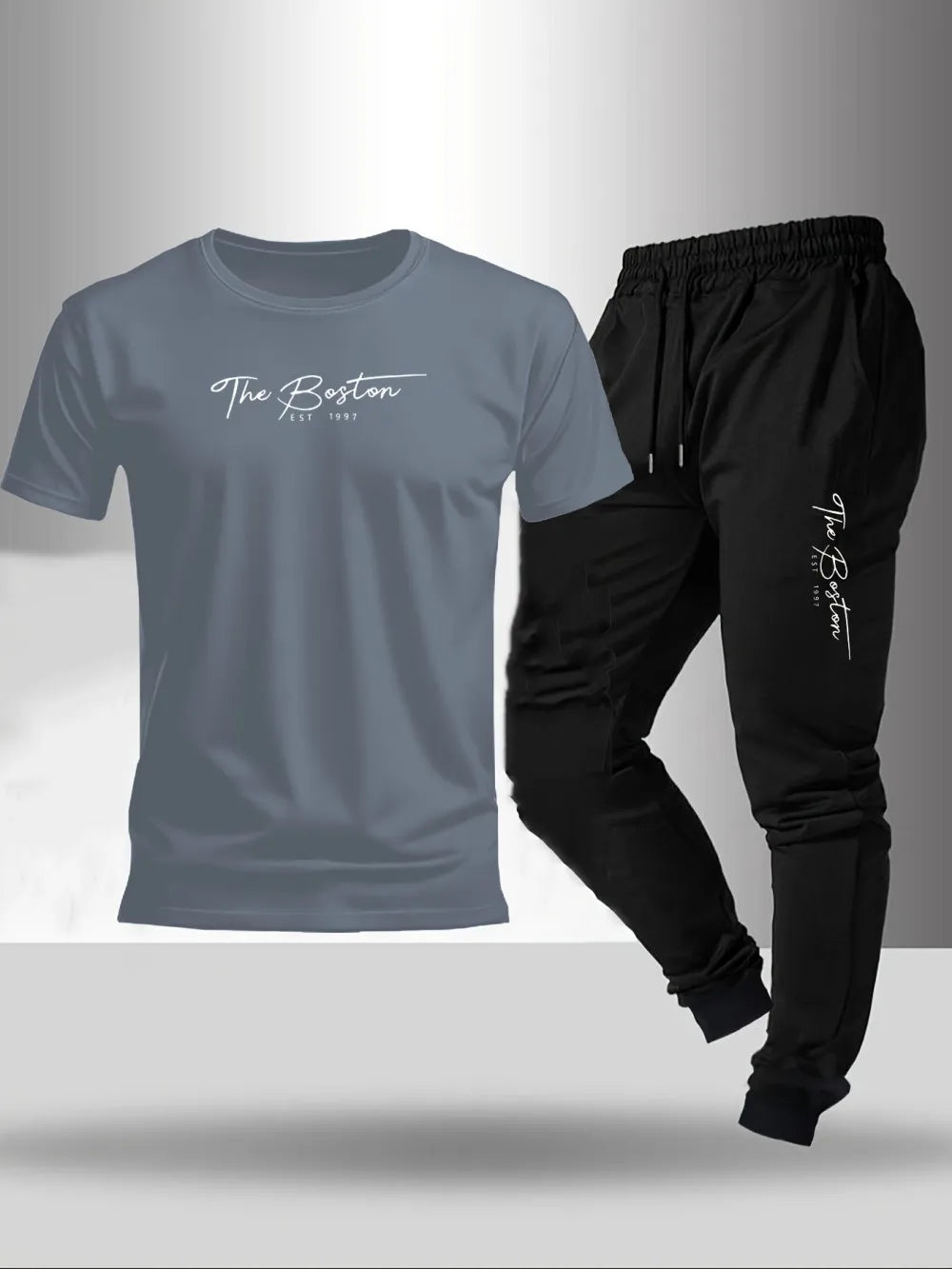 Hot selling summer men's letter printed micro elastic comfortable round neck T-shirt pants set outdoor fashion two-piece set