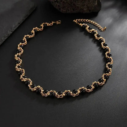Lacteo 2025 Trendy Creative Imitation Pearl Beaded Chain Necklace Bracelet for Men Vintage Clavicle Chain Charm Jewelry Gift Set
