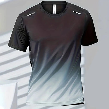 Men's Gradient Print T-Shirt – Breathable Quick-Dry Round-Neck Top