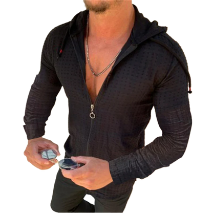 2026 Summer New Men's Cotton Linen Hooded Shirt Lightweight Casual Zipper Slim Fit Vacation Tops Sun Protection Clothing