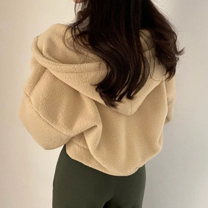 Women Fleece Hoodie - Thick Warm Winter Jacket With Zipper Hooded Outerwear