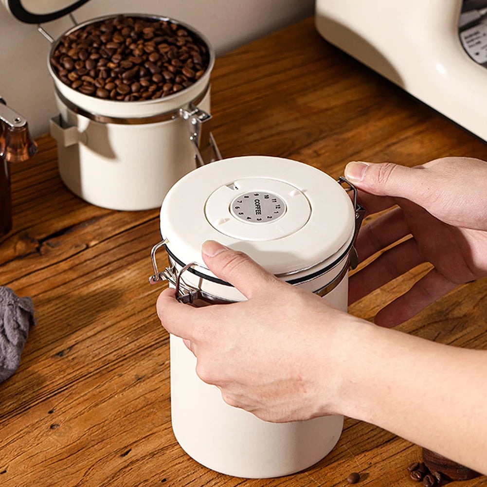 Airtight Stainless Steel Coffee Bean Container - Vacuum Sealed Kitchen Storage Jar - ZOOMNSTORE