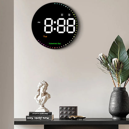 LED Wall Clock with Remote Control - Dual Alarms Calendar  Temperature Display Adjustable Brightness for Home Decor