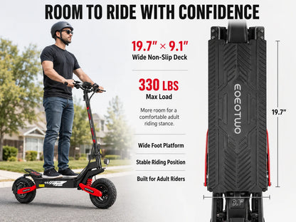 EOEOTWO 1200W Off Road Electric Scooter for Adults 48V Long Range E-Scooter 30MPH Fast Speed 11" Tubeless Tire Foldable Kick Scooter
