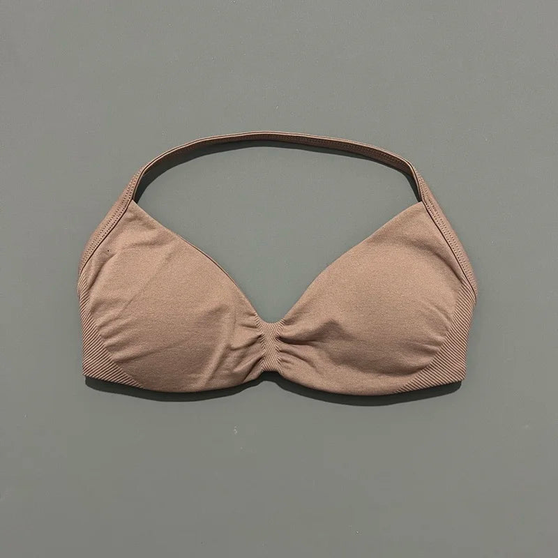 Impact Sports Bra - High Support Strappy Halter Bra With Removable Pads