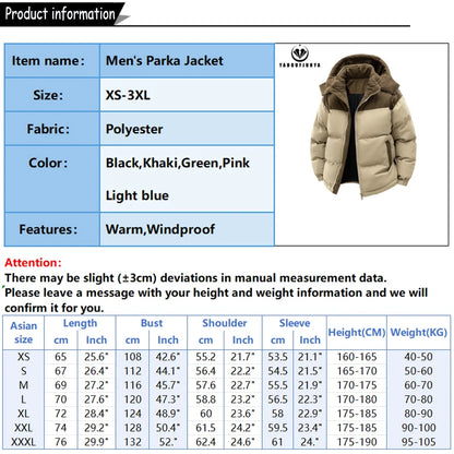 Autumn Winter Men Outdoor Removable Hooded Windbreak Jacket Coats Men Warm Outwear Casual Fashion Solid Parkas Jacket Male Tops