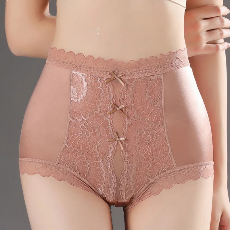 High Waist Lace Women Panties Ice Silk Thin Elastic Briefs Lingerie Seamless Luxury Breathable Underwear Butt Lifting Underpants