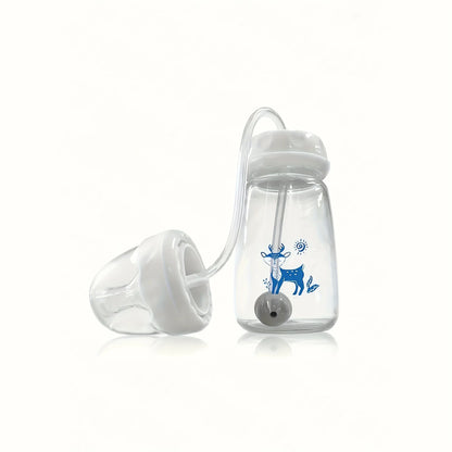 1pc 5oz/150ml Hands-Free PP Feeding Bottle with Straw Brush, Self-Feeding Normal-Neck Baby Bottle Set.