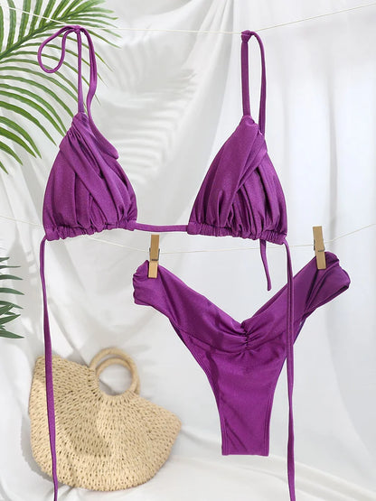 Solid Micro Bikini Set - Sexy Triangle Swimsuit for Women - ZOOMNSTORE