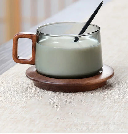 Heat Resistant Glass Tea Infuser Cup - 200ml Teacup with Wood Handle and Filter for Kung Fu Tea Set - ZOOMNSTORE