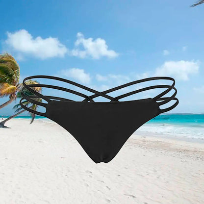 Strappy Bikini Thong Swim Bottoms Black Size L Swimwear Panties Comfortable Stretchy Briefs for Pool Party
