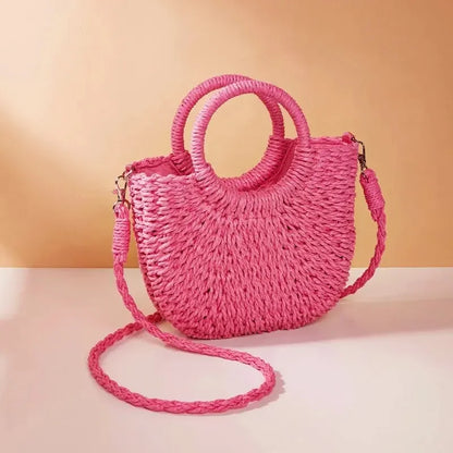 Straw Rattan Handbag – Large Capacity Half Moon Purse | Hollow Out Shoulder Bag