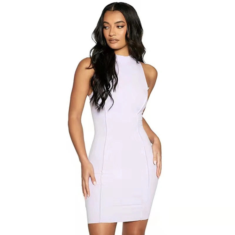 Women's Bodycon Mini Dress – Sleeveless O-Neck Patchwork Sheath Dress