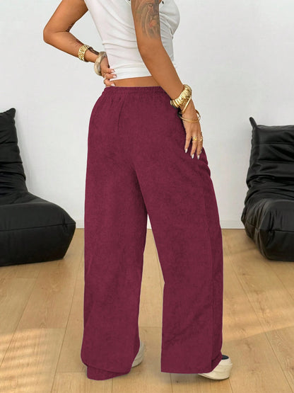 Women's Retro Corduroy Cargo Pants Casual Drawstring Straight Sports Pants Drape Daily Commuting Wide Leg Pants