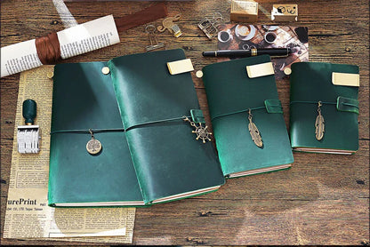 Leather Travel Journal - Refillable Notebook With Embossed Leather Cover, Handmade Diary