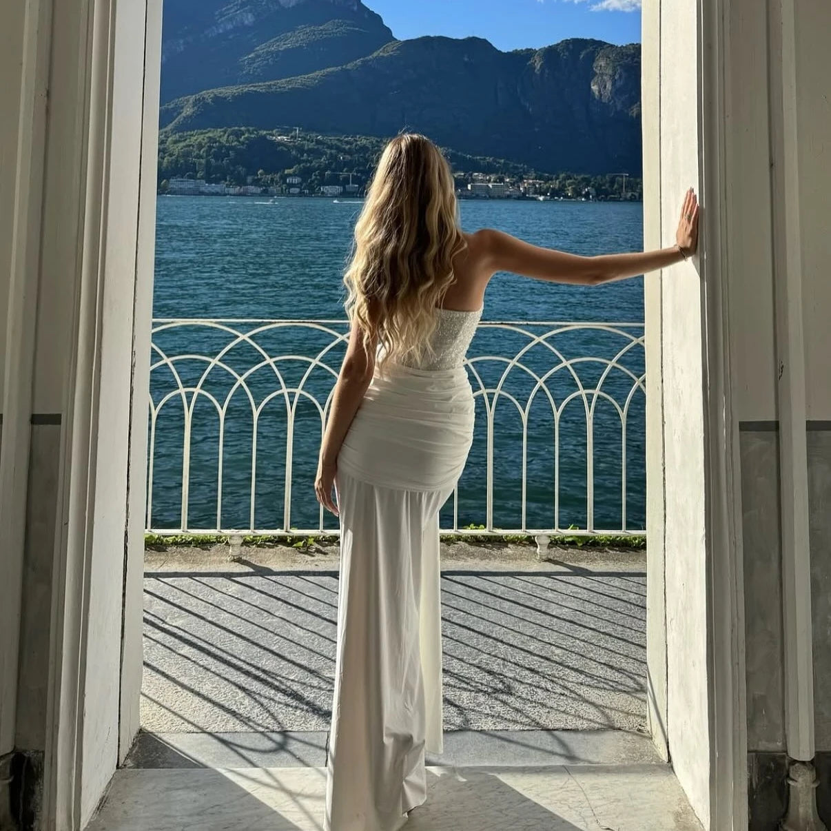 Luxury Evening Dress - White Velvet Strapless Mermaid Gown With Sequins