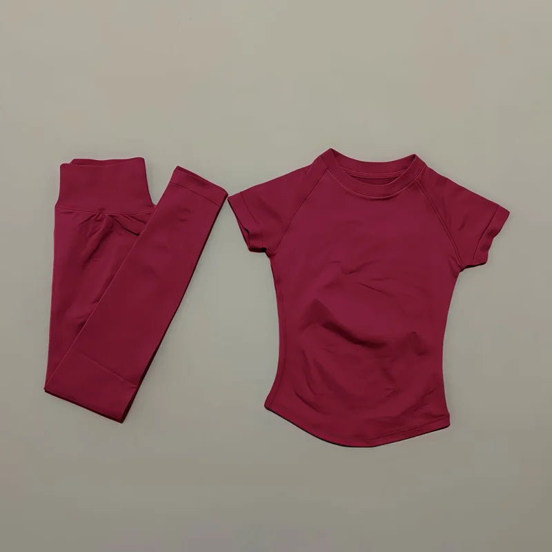 2 Piece Women Solid Color Set Summer Casual Short Sleeve T-Shirt High Waist Long Pants Soft Breathable Tracksuit Daily Outfit