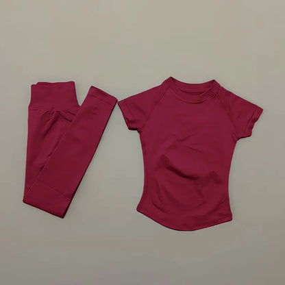 2 Piece Women Solid Color Set Summer Casual Short Sleeve T-Shirt High Waist Long Pants Soft Breathable Tracksuit Daily Outfit