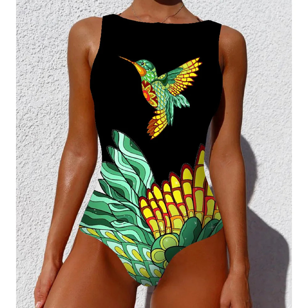 2026 New Printed One-piece Swimsuit Classic Printed Lace Up Swimsuit Women's Push Up Flower One-piece Suit Beach Wear For Female