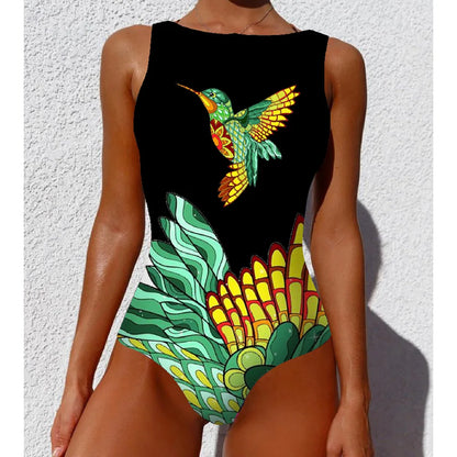 2026 New Printed One-piece Swimsuit Classic Printed Lace Up Swimsuit Women's Push Up Flower One-piece Suit Beach Wear For Female