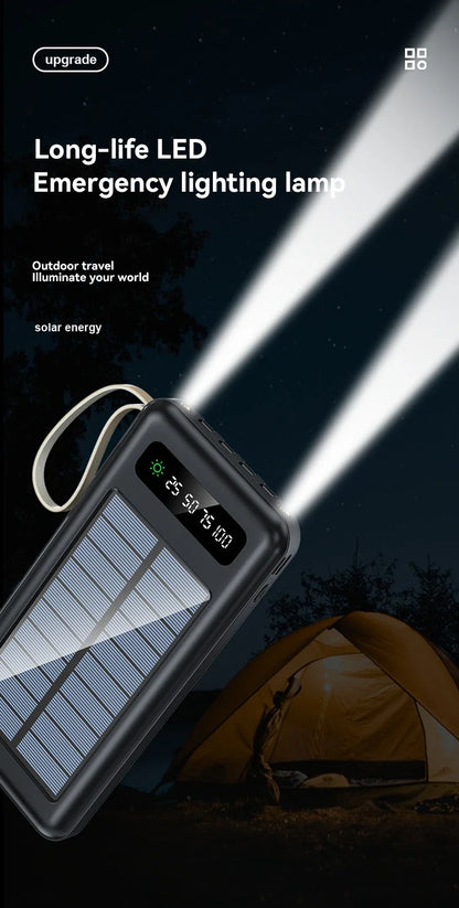 Lenovo Solar Power Bank 50000mAh Large Capacity Mobile Power Fast Charging Battery Dual USB 4 Cables For iPhone Samsung