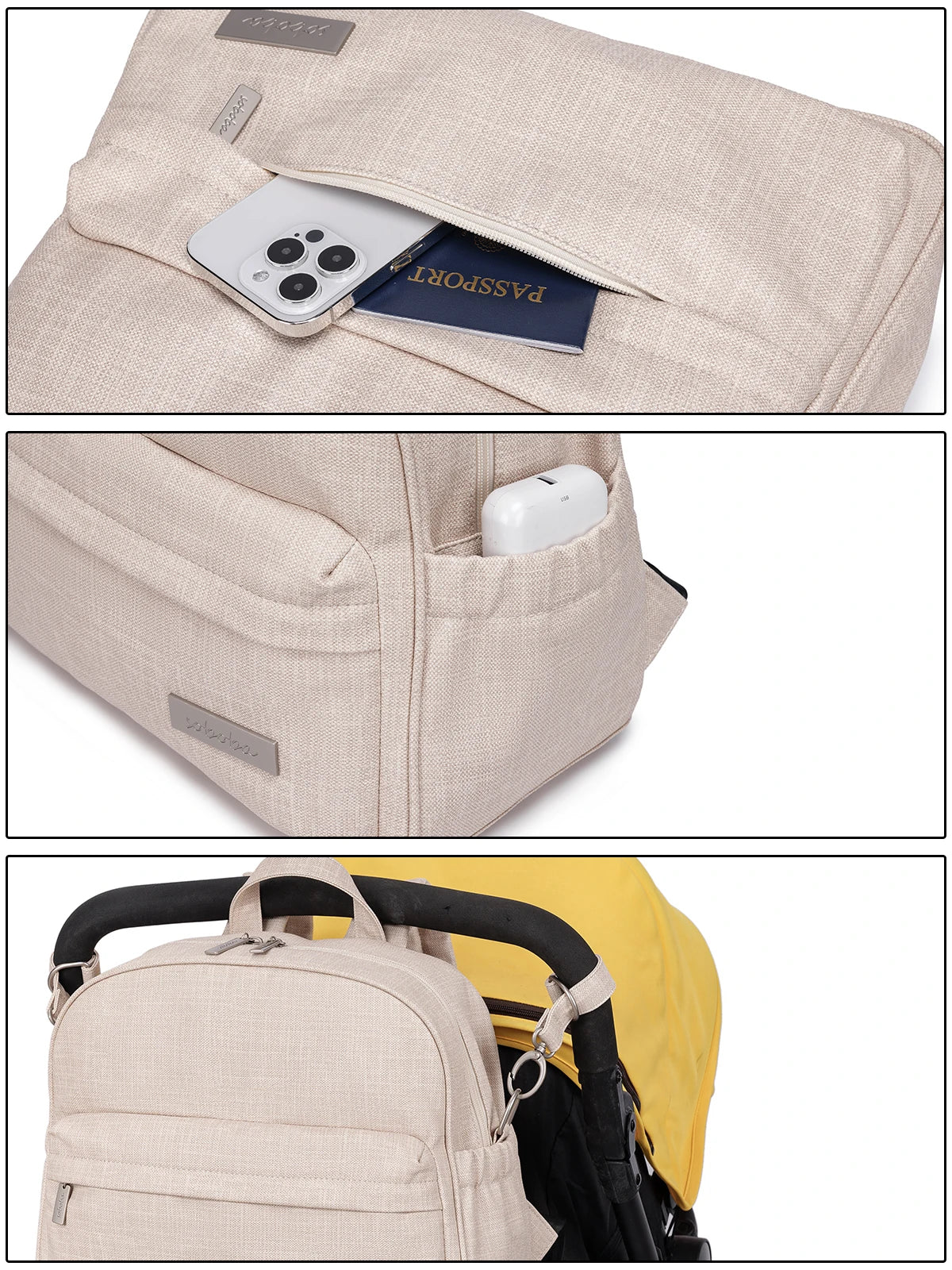 Soboba Stylish Diaper Backpack for Women Solid Fashion Waterproof Large Capacity Multi-funcional Nappy Changing Bag with 2 Strap