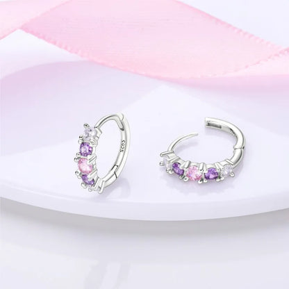MISEFF Real 925 Sterling Silver Earring Gradual Change Green Blue Colored Zircon Hoop Earrings Engagement Wedding Jewelry Gifts