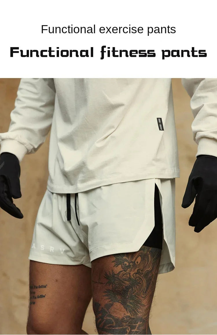 ASRV Mens Gym 2 in 1 Jogger Sport Short Pants Man Quick Dry Running Workout Basketball Shorts Male Gym Fitness Sweatpant Bottoms