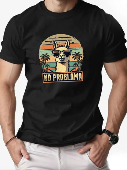 No Problem At All. Alpaca Print 100% Cotton Men Woment T-shirt Summer Autumn Daily Sports Party Casual Loose Street Short Sleeve