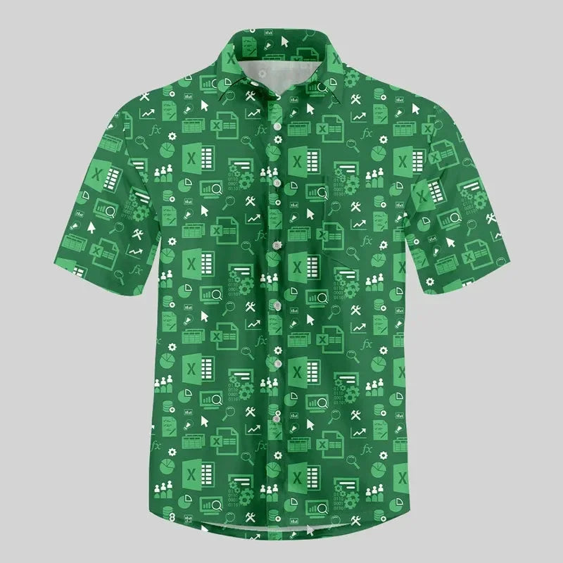 Fun Excel Spreadsheet 3D Print Sport Quick-dry Men Women Shirts Casual Vacation Button Design Creative Y2K Work Short Sleeve Top