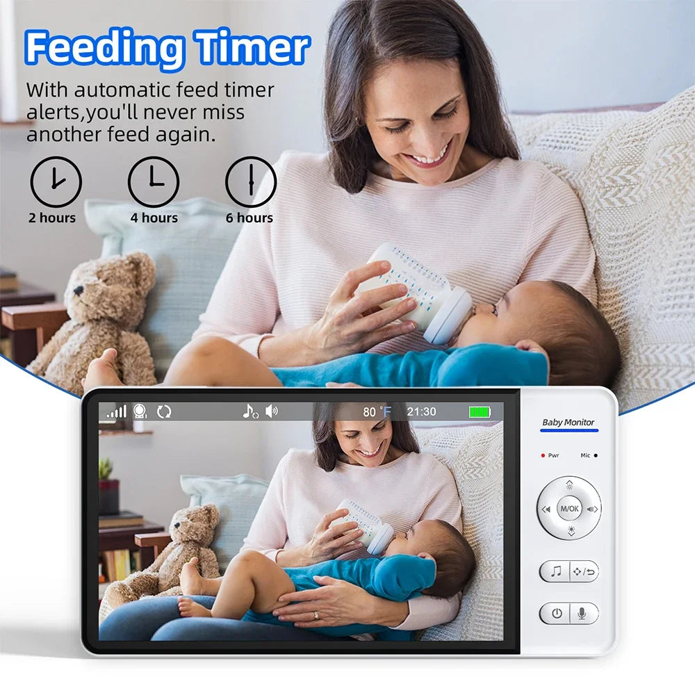 No WiFi 7 Inch Baby Monitor 2-Way Audio Night Vision 4X Zoom  Wireless Kids Protection Surveillance Video Camera 5000mAh Battery