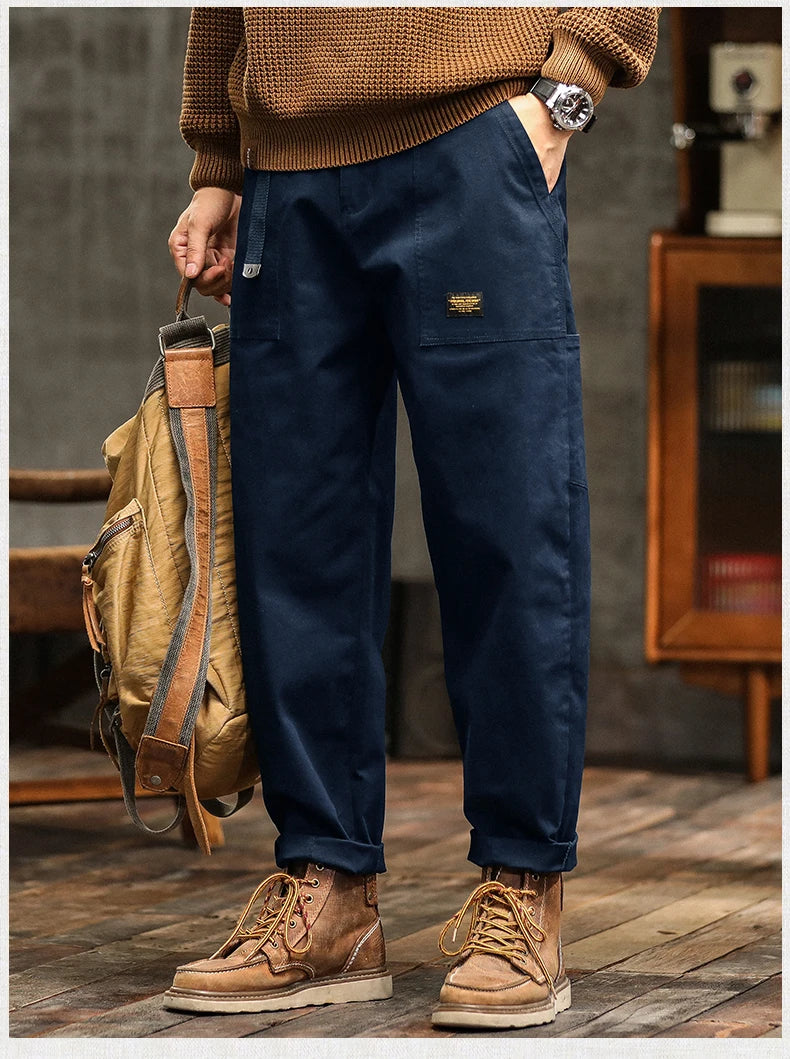 HIQOR Men's Loose Profile Pants American Vintage Trousers For Men High Waist Army Green Men's Casual Pants Cargo Trousers Male