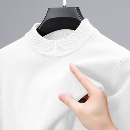 New Sweatwear Men's Half Neck Basic Solid Color Sweaters Round Neck Elastic Pullovers Warm Autumn Knitted Oversized Sweater Men