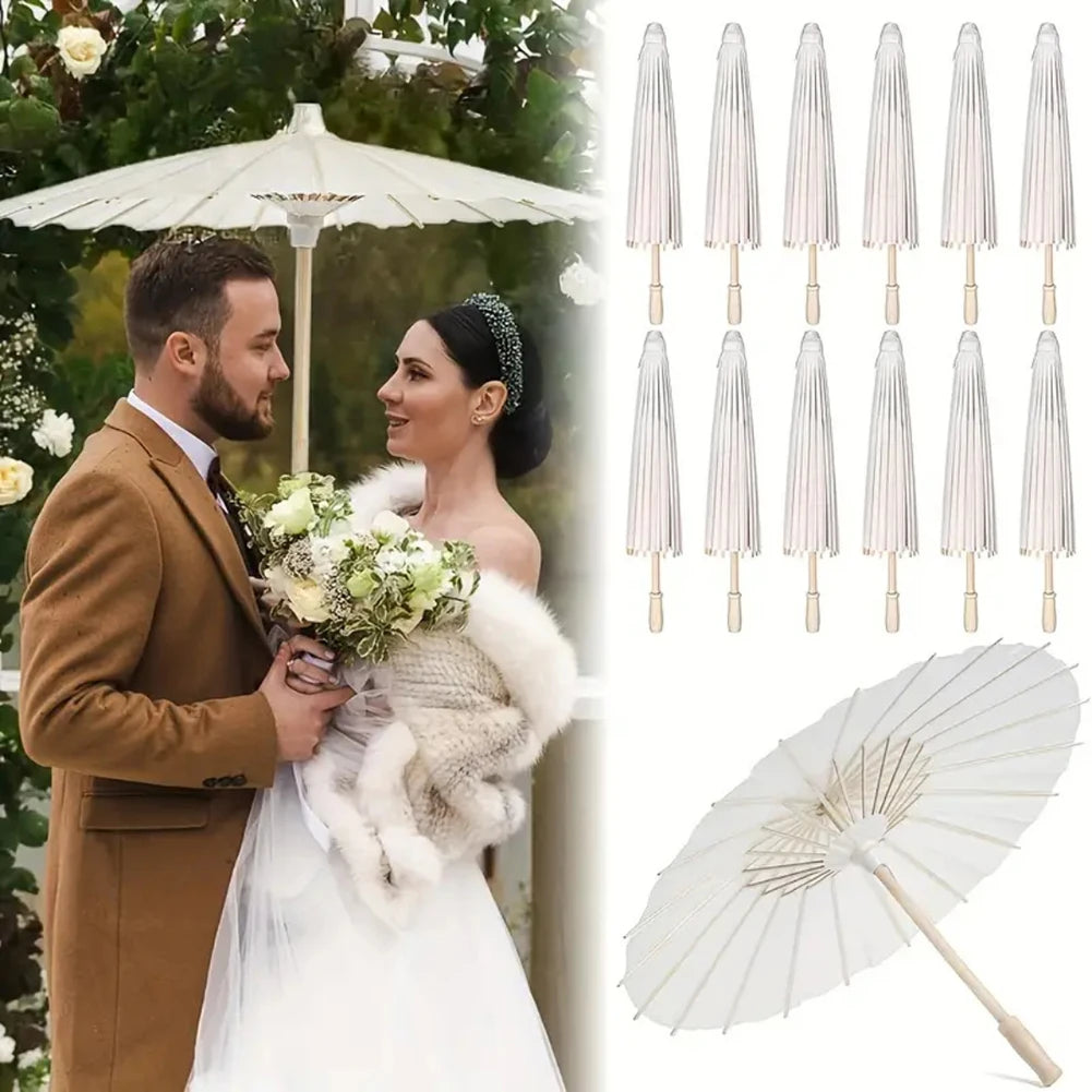 30-1PCS White Paper Parasol Umbrellas DIY Photo Cosplay Prop Bamboo Umbrella For Wedding Party Summer Beach Decor