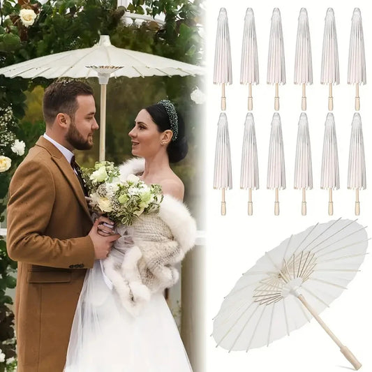 30-1PCS White Paper Parasol Umbrellas DIY Photo Cosplay Prop Bamboo Umbrella For Wedding Party Summer Beach Decor