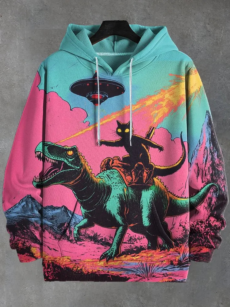 2026 Men's Hoodies Funny Cat Dinosaur UFO Art 3D Printed Cartoon Sweatshirt Men Women Tracksuit Oversized Casual Street Y2k Coat
