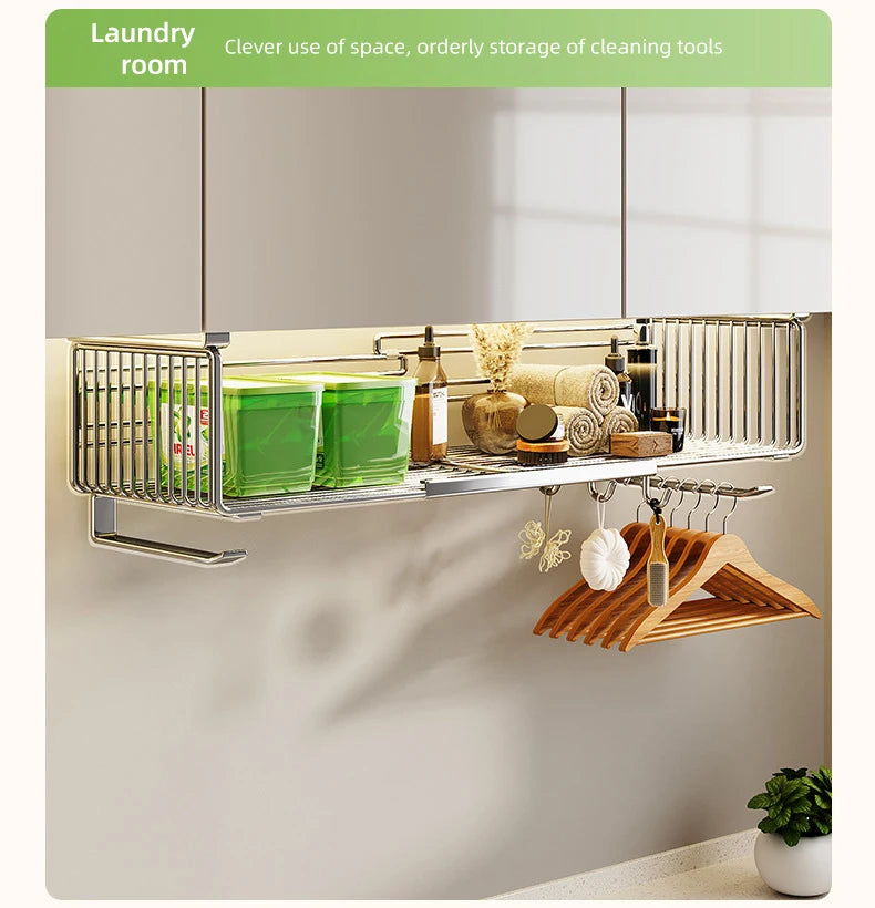 Retractable Hanging Basket - Stainless Steel Kitchen Storage Organizer With Large Capacity