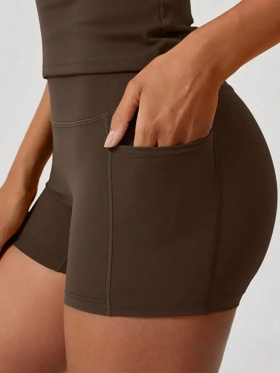 Women's Sweet Sports Short Sleeve High Waist Tummy Control Butt Lifting Shorts Set