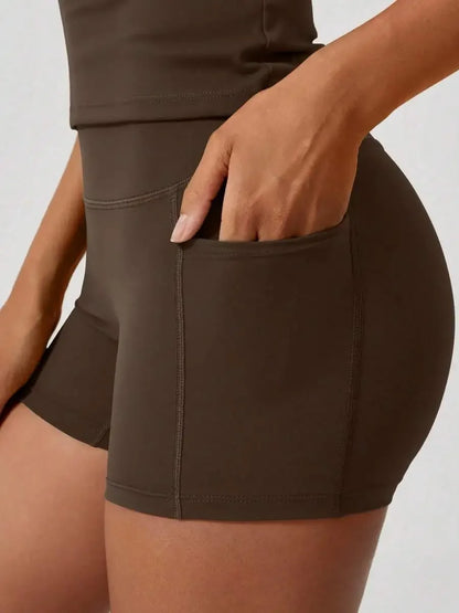 Women's Sweet Sports Short Sleeve High Waist Tummy Control Butt Lifting Shorts Set