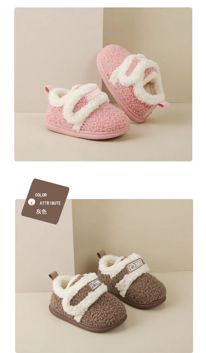 Cotton Slippers Kids - Warm Indoor Shoes With Soft Sole & Anti Slip TPR Outsole